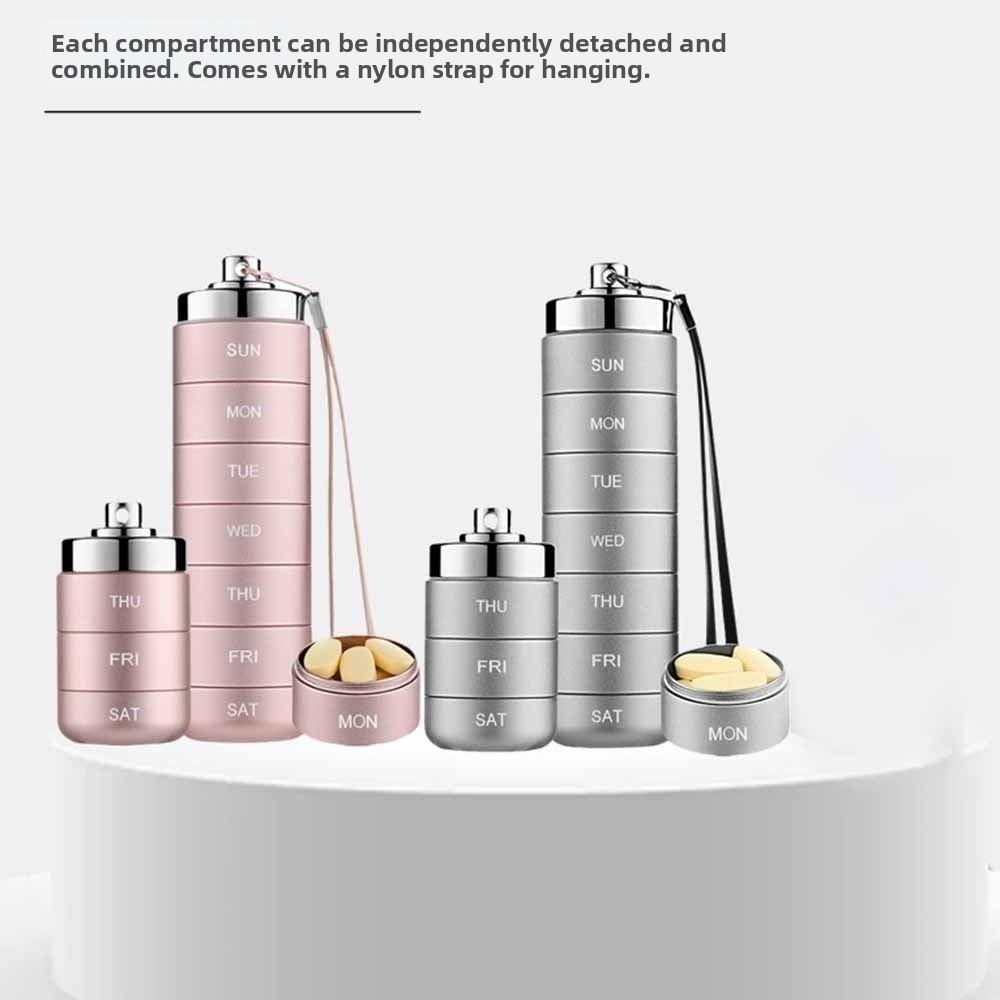 Durable Waterproof Weekly Pill Case High Capacity Aluminum Alloy Pill Organizer Moisture Proof Sealed Pill Box Split Pill