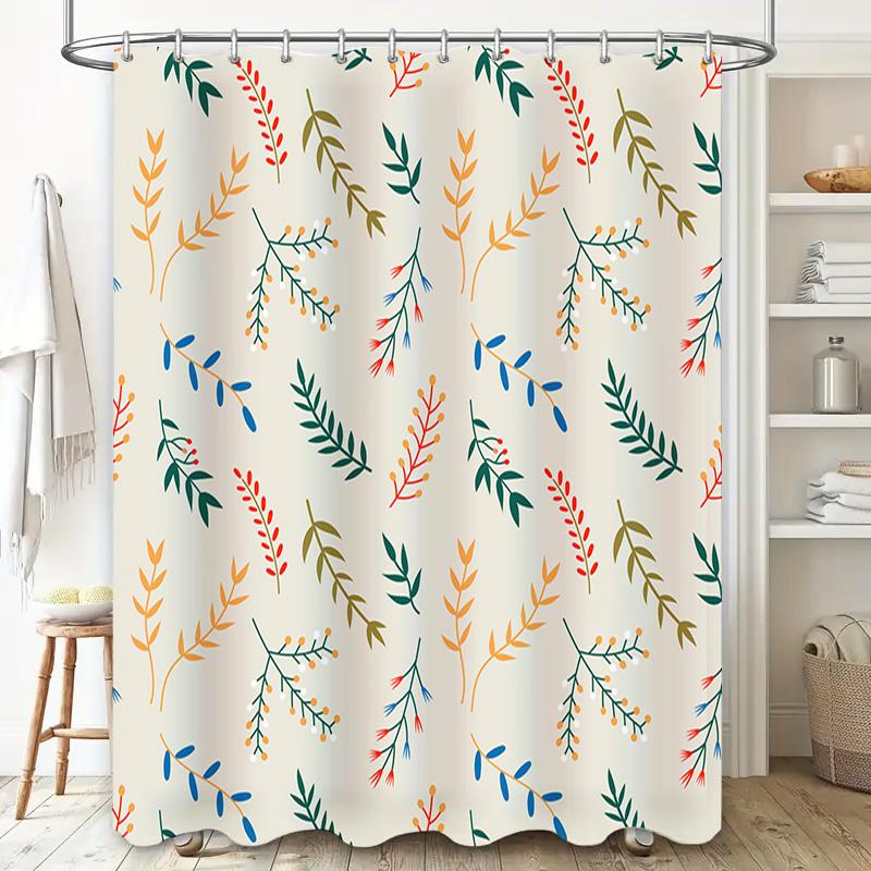 Modern Style Bath Shower Curtain with Floral Print Multicolored Leaves Decorative Liner for Bathroom Perfect Gift Idea (White Ba
