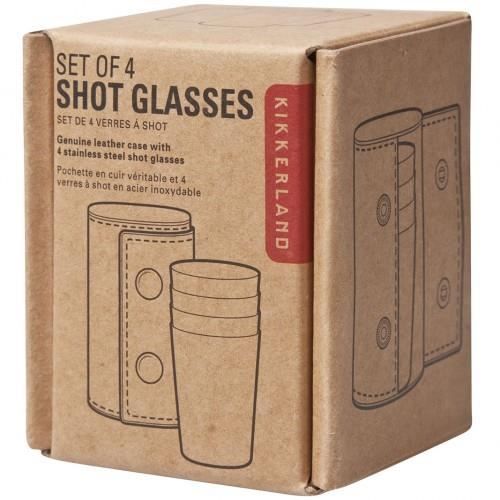 Set de 4 verres à shot avec Pochette en Cuir