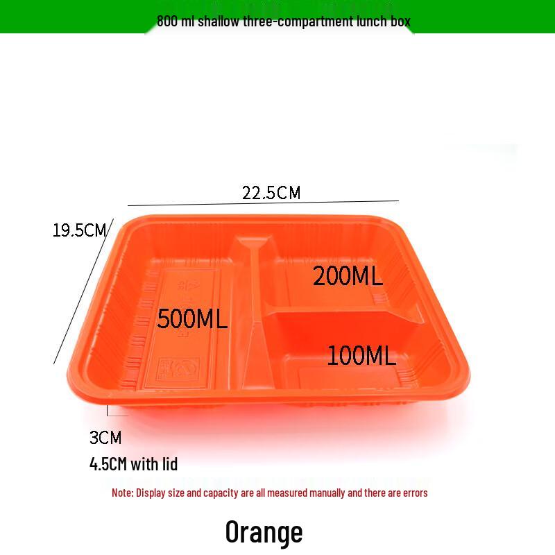 

Ningzhao 800ml Disposable 3-Compartment Food Containers with Lids (100-Pack) 800ml