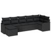 Ensemble de canapé jardin 7 pièces avec coussins en rotin poly noir vidaXL, Canapé jardin 2 places avec coussins en rotin 3345793