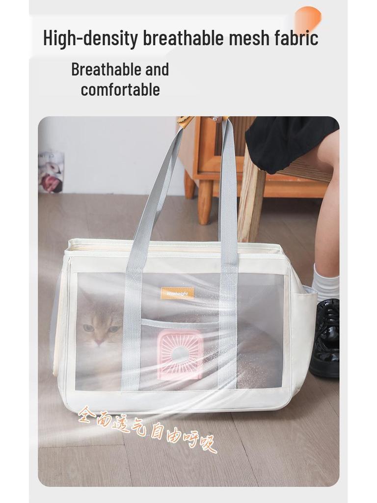 Przenośna torba-transporter dla kota i małego psa - Zimowa podróż, na ramię i do ręki, Duża pojemność z siatką.