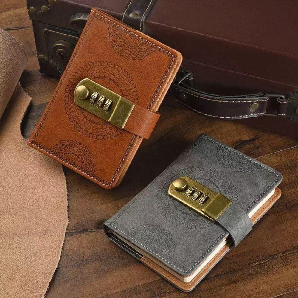 PU Cover PU Notebook with Lock Line Office Notebook A7 Notebook with Lock Leather Journal Office