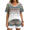 European Streets Summer Fashion Bohemian Ethnic Style Printed V-Neck Short Sleeved T-Shirt And Shorts Set Women's and Men's T-shirt Shorts Set