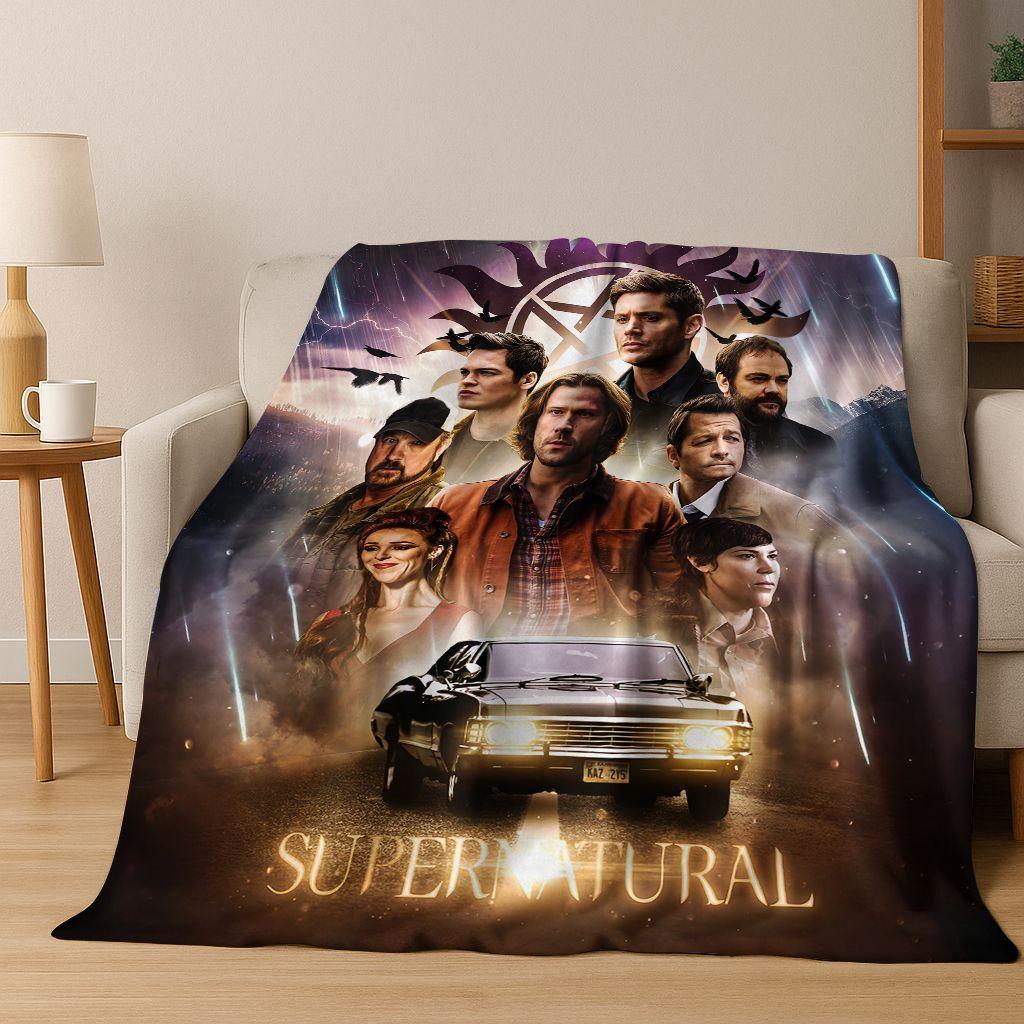 

SPN Supernatural Dean Sam Winchester Castiel Flannel Blanket,Cozy Soft Throw Blanket for Home Bedroom Bed Sofa Cover Kids Gift 75x90cm