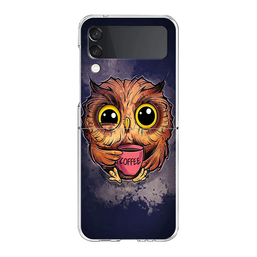 Cute Cartoon Owl Hard PC Phone Case For Samsung Galaxy Z Flip 4 5 6 Black Cover For Galaxy Z Flip 3 Foldable Shockproof Case Bag
