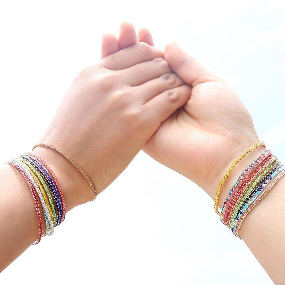 Jewelry Elastic Crystal Bracelet Bling Colored Bangle Fashion Single Rhinestone Bracelet  Girl