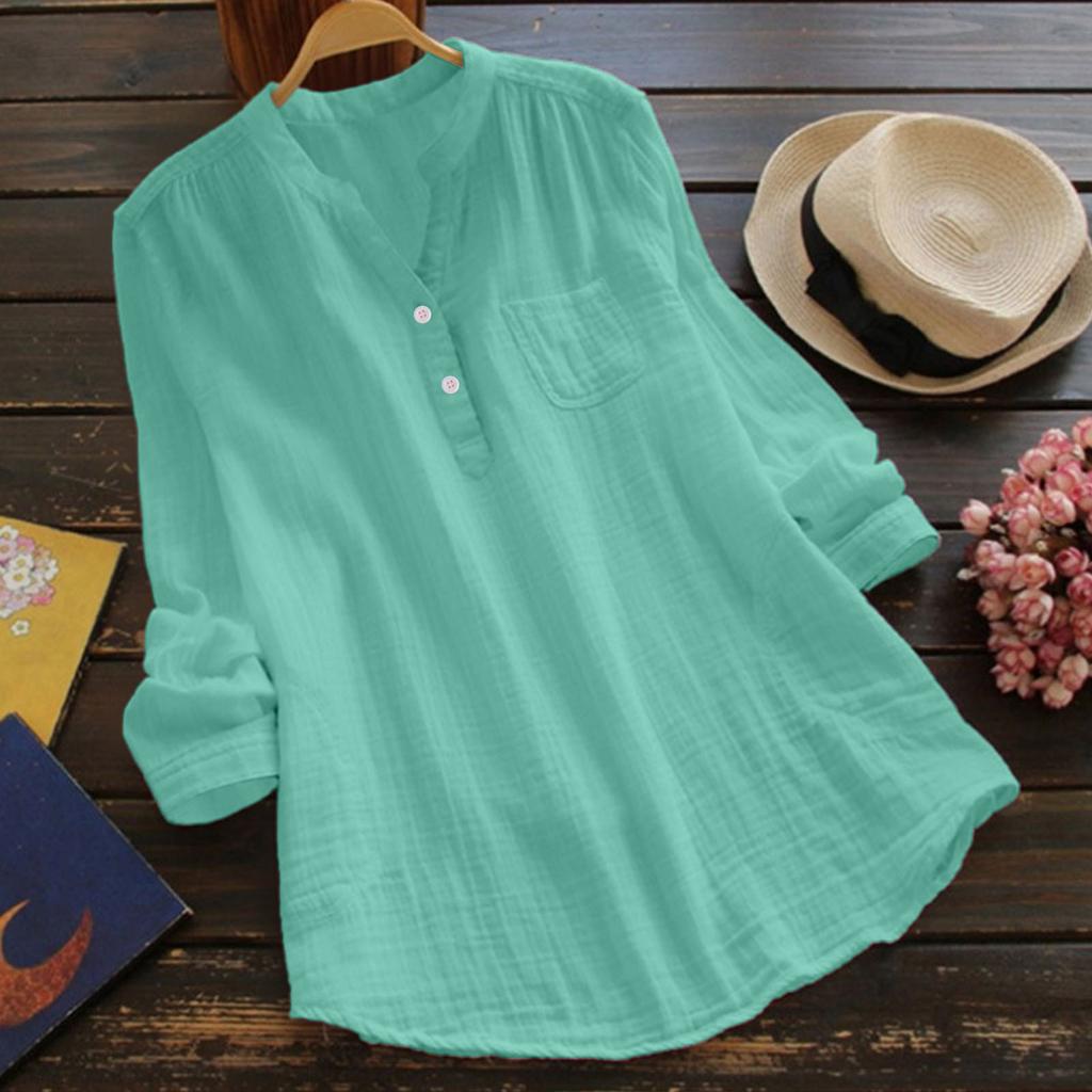 Women's Multi-Color Gauze Blouse Loose Henley Neck 3/4 Sleeve Casual Shirt