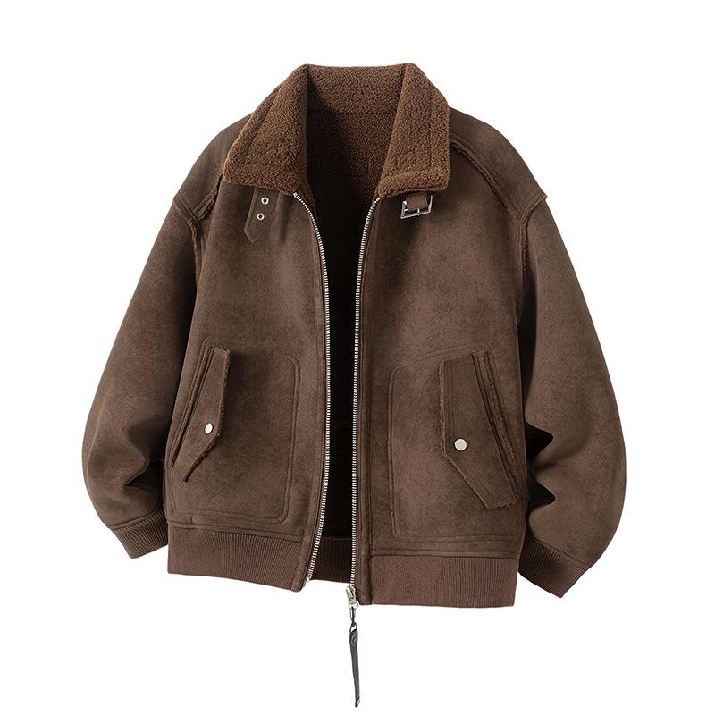 Mu Yuan Men's 2025 Winter Shearling Cotton Stand Collar Vintage Streetwear Jacket