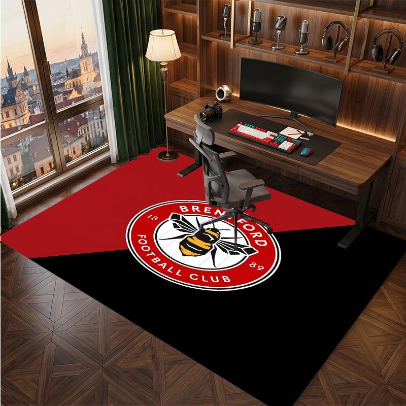 Brentford Football Print Crystal Velvet Rug, Comfortable Water Absorbent Non Slip Indoor Floor Carpet
