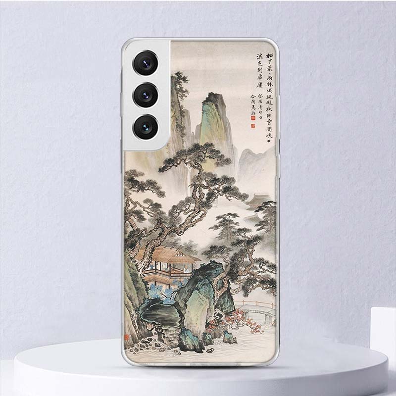 Chinese Style ink Painting Art Soft Case For Samsung Galaxy S25 S24 S23 S22 Ultra Phone Cover S20 FE S21 Plus S25 Edge + Funda C