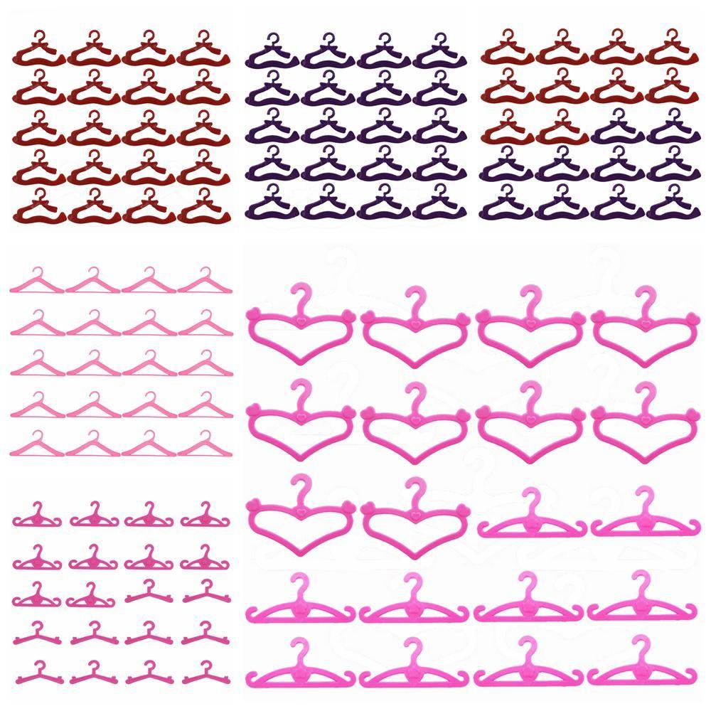 10/20PCS Pink Plastic Playing House Dress Holders Doll Accessories 1:6 Scale Dollhouse Furniture Miniature Clothes Hangers