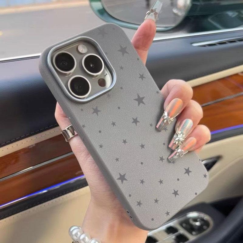 Ins Korean Full Screen Gray Stars Case For Samsung S25 Ultra S24 S23 S22 S21 FE Plus A56 5G A36 A26 A16 A55 A54 A53 Soft Cover