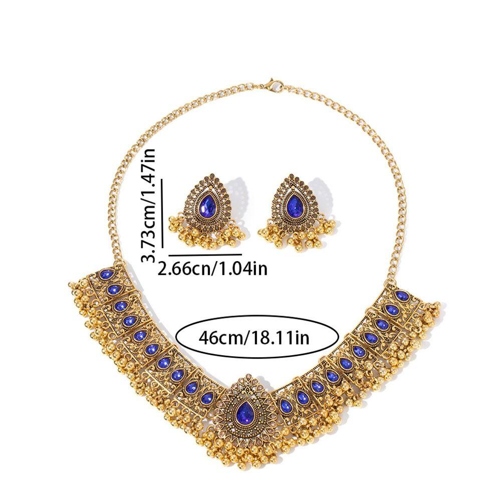 Ethnic Style Necklace Earrings Set Rhinestone Inlaid Women Jewelry Set  Women