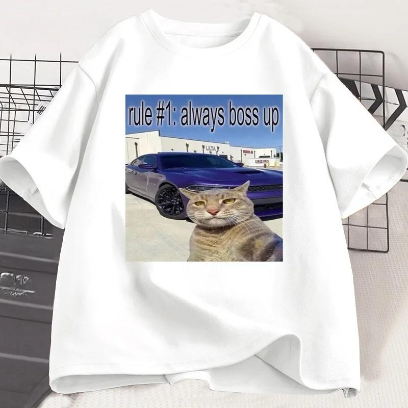 

Rule Number 1 Always Boss Up Cat Meme T Shirt Funny Cat Tee Loose Short Sleeve Cotton Tshirt Unisex Women Casual Unisexs Clothing 4XL