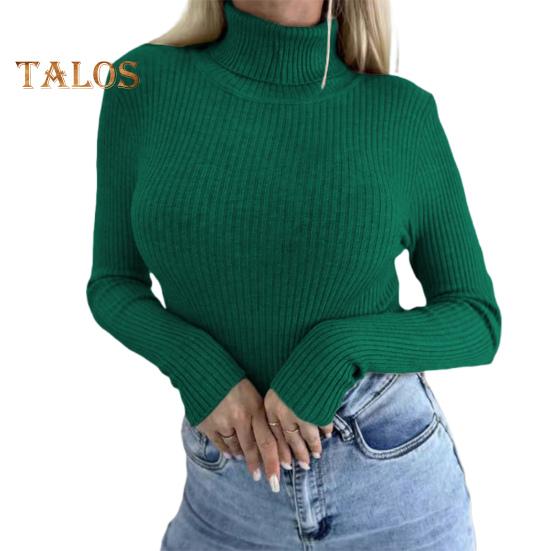 Women High Collar Bottoming Sweater Elastic Breathable Fabric Solid Color Knit Pullover Lazy Style Long Sleeve Slim Fit Sweater
