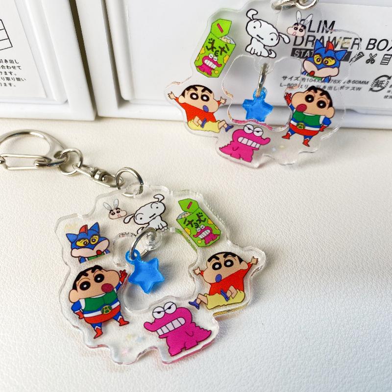 Cute Crayon Shin Chan Acrylic Wreath Keyring Toys For Girls Kawaii Crayon Shin-Chan Anime Peripherals Keychain Bag Pendant one size