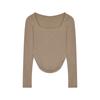 Autumn New U Collar Solid Color Sexy Low Collar Irregular Slim Long Sleeve T-shirt Women with A Base Shirt Top