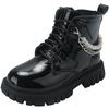 Girls's Fashion Pearl Chain Boots Autumn Winter Glossy PU Leather Single Boot Princess Leather Shoes Soft Bottom Black Shoes