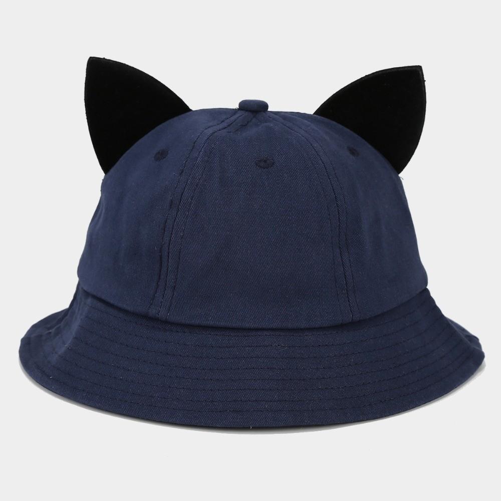 

Fashion Cotton Cat Ears Hat Sun protection Breathable Fisherman Hat Cute Ear Basin Hat Women темно-синього кольору