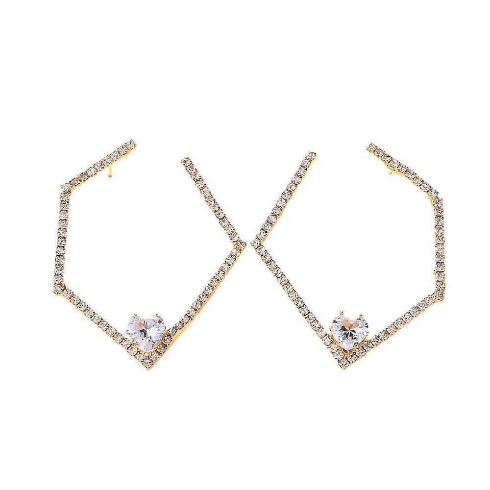 Rhinestone heart-shaped earrings earrings bride irregular polygonal earrings temperament geometric earrings silver