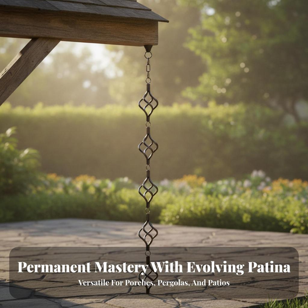Hanging Rain Chain with Twisted-Loop Elements Weatherproof for Pergola