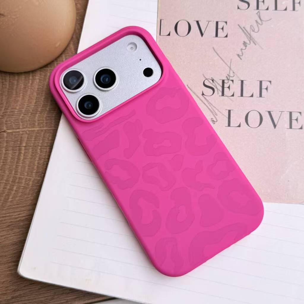 Fashion Leopard Silicone Case - Compatible with iPhone 14/15 PM, 16 Pro Max, 17 PM 16 Pro Max маджента