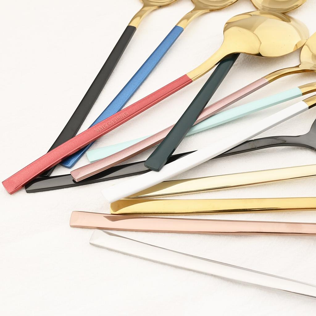 6Pcs White Gold Spoon Cutlery Set Stainless Steel Coffee Tea Spoon Dinnerware Coffee Spoon Flatware Kitchen Silverware