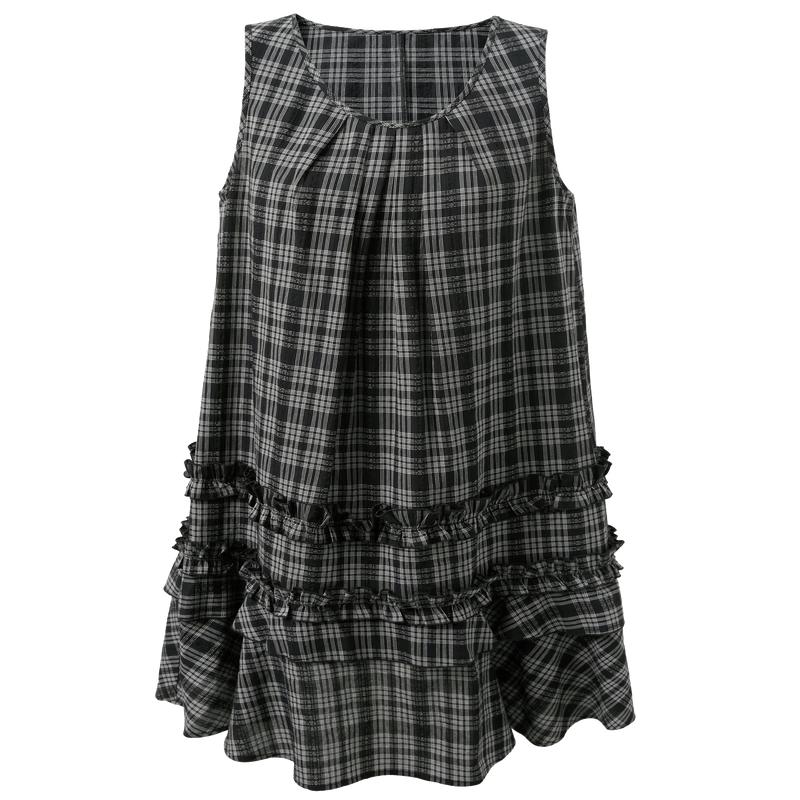 Sancai 2026 Summer Plaid Sleeveless Babydoll Mini Dress L
