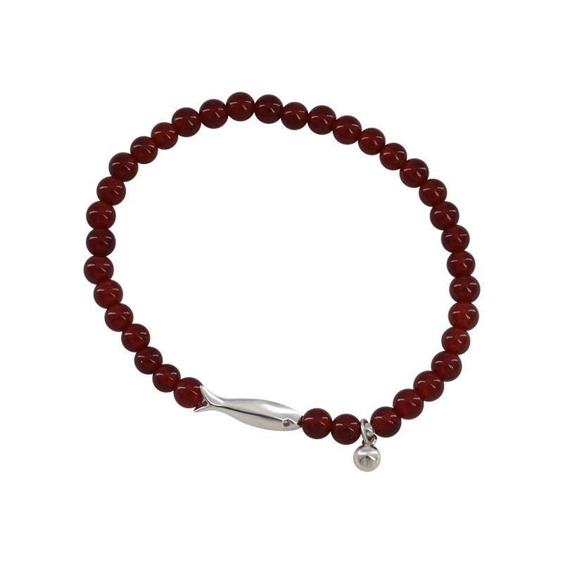 PANJBJ 925 Sterling Silver Red Agate Bead Bracelet for Women Fish Shape Retro Bead Design Versatile Jewelry Gifts Dropshipping