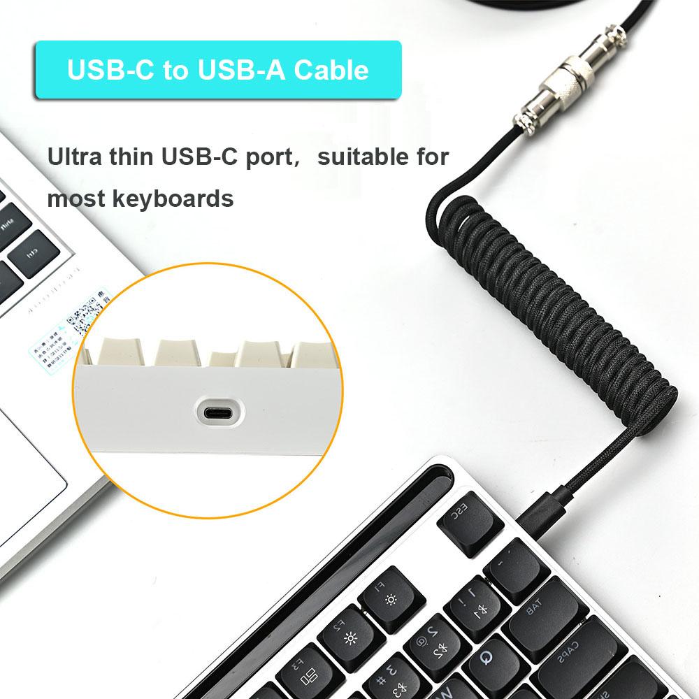 Mechanical Keyboard Aviator Adapter Coiled Cable Type C Phone Charging Cord USB Keyboard Aviation Connector Wire for Desktop PC
