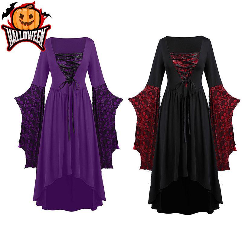 Women Ladies Medieval Renaissance Gothic Witch Cosplay Retro Fancy Dress Costume