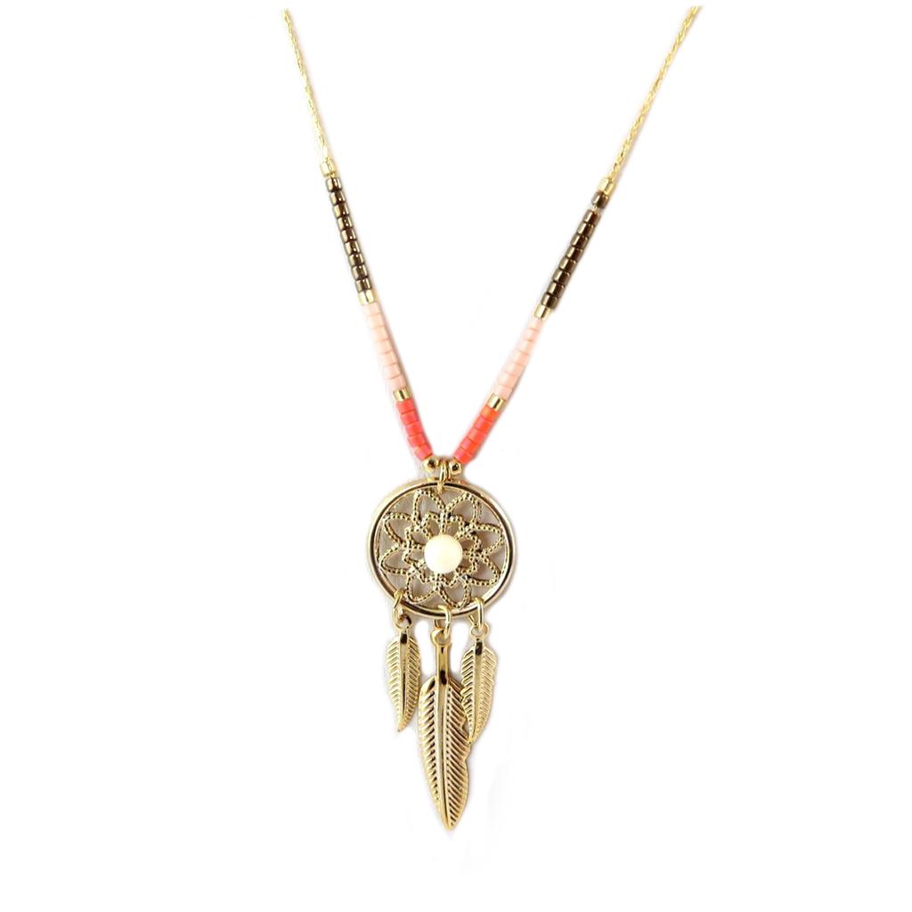 7bis [Q1536] - Handmade Rose Gold 'Boho' Necklace (dreamcatcher) - 40x16 Mm