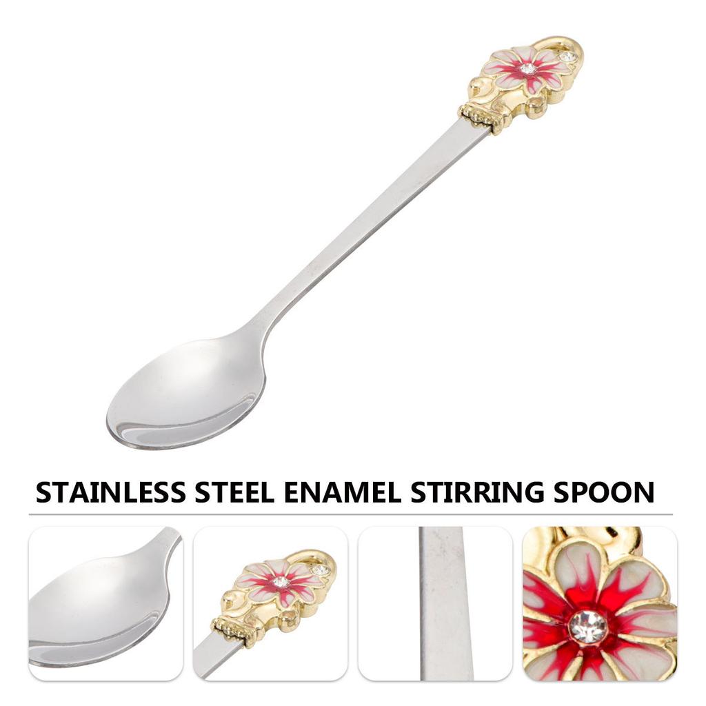 Enamel Coffee Spoon Stainless Steel Flower Shape Stirring Spoon Mirror Finish Ergonomic Handle Dessert Scoop Kitchen