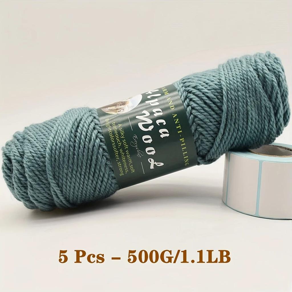 5er-Pack Alpakawolle Garn, Weiche & Warme Mischung zum Stricken von Pullovern, Schals, Mützen - Jeweils 0,5 kg, Mehrfarbige Auswahl