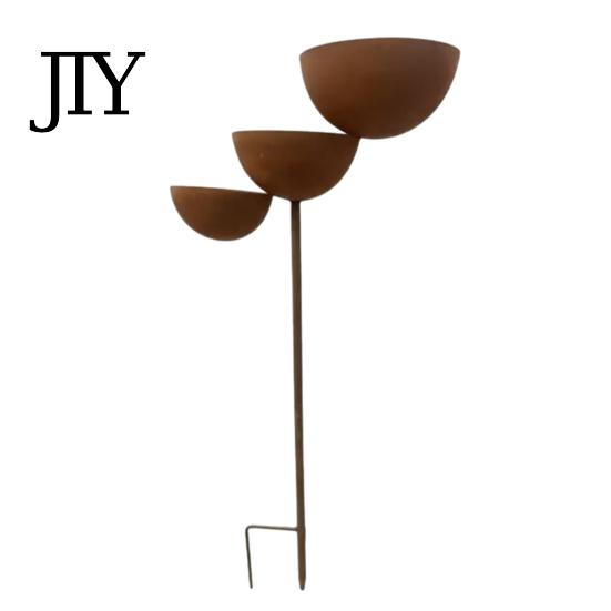 Anti-rust Garden Stake 3 Tiered Cascading Rain Catcher Bird Bath, Metal Water Three-level Waterfall Feeder Bowl Feeder, Outdoor Pollinator Watering