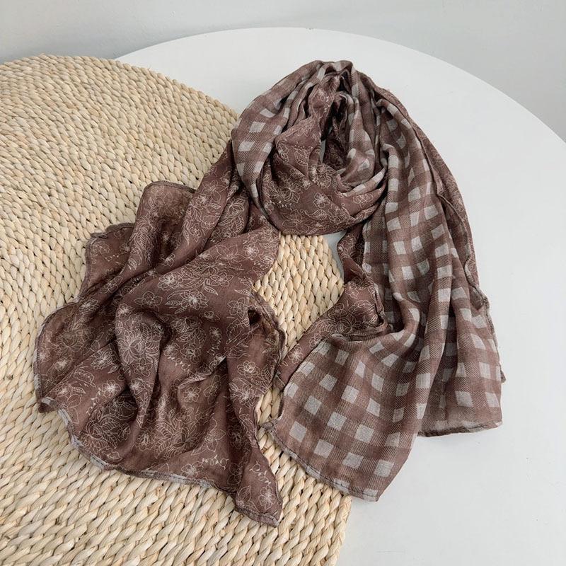 Korean Cotton Retro Scarf  Spring And Autumn New Floral Scarf Fashion Female Thin Breathable Shawl