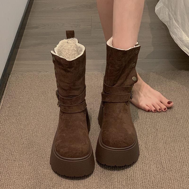 Premium Fleece Snow Boots Women's 2025 Autumn and Winter New Fashionable Versatile Comfortable Platform Women's Mid-boots