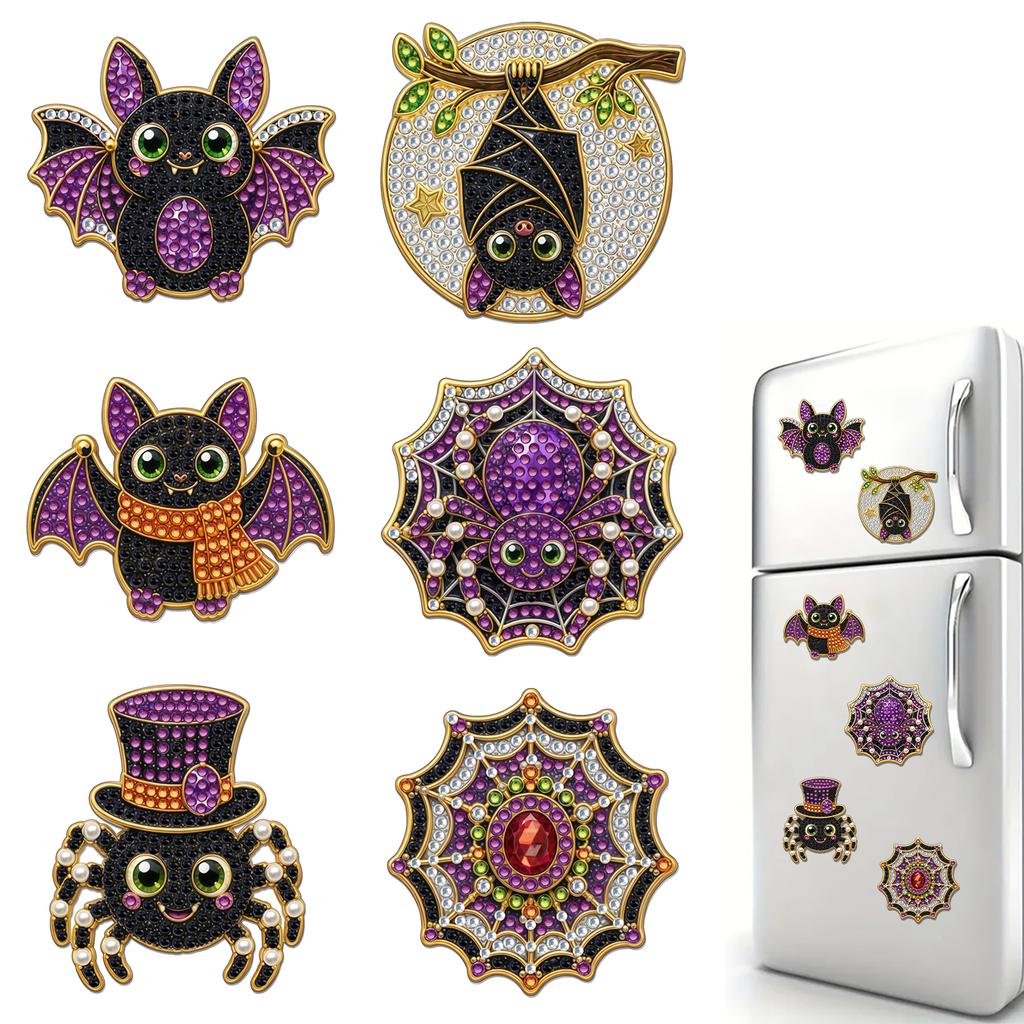 Halloween DIY Pearl Diamond Acrylic Fridge Magnets 6Pcs Painting Kit Ghost Pumpkin Witch Decor