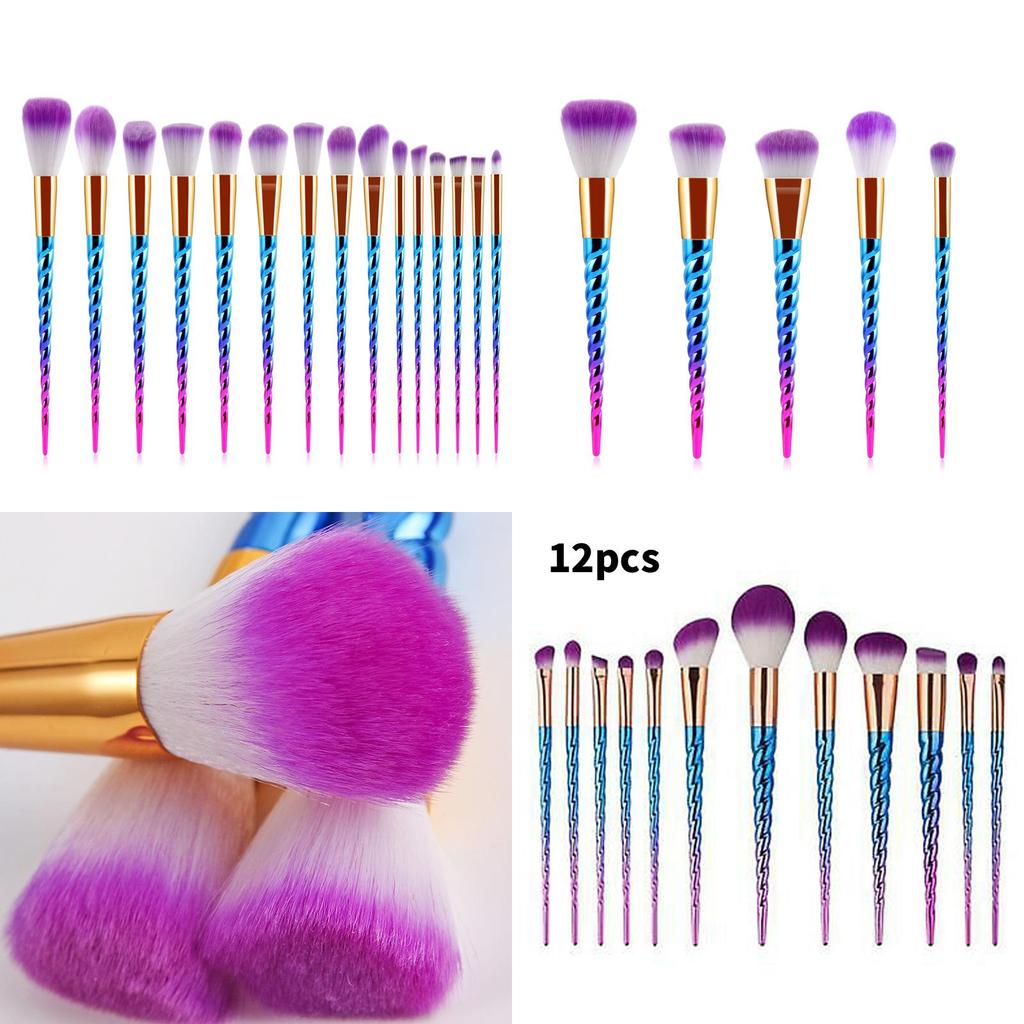Mermaid Spiral Pattern 12 Piece Makeup Brush Set With Diamond Handles For Beauty Enthusiasts