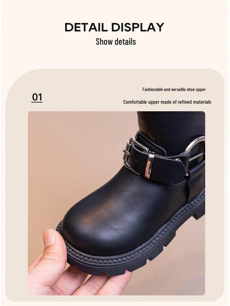 2026 Girls' Two-Layer Leather Winter Boots: Fashionable, Versatile, Warm Short Boots for Middle and Big Kids