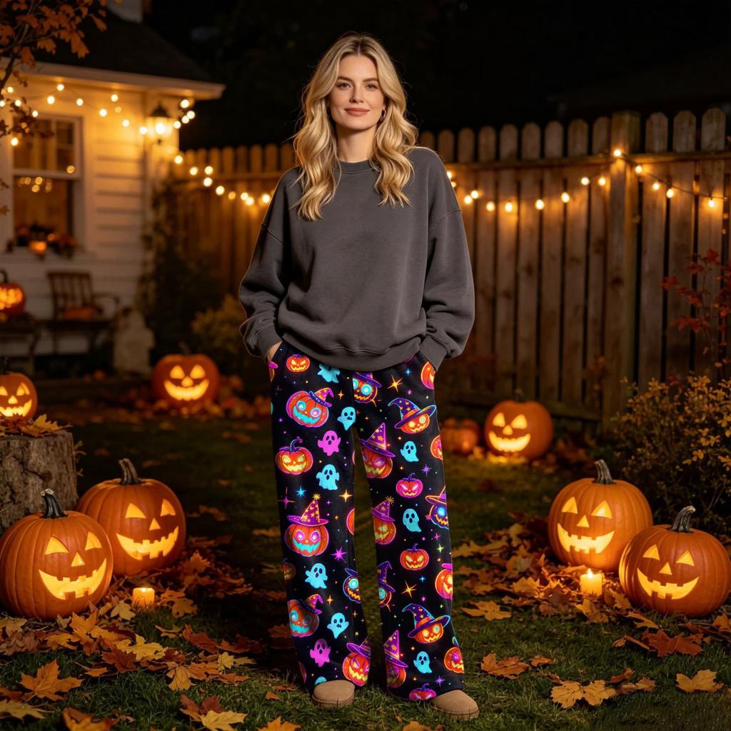 Women's Flannel Pajama Pants with Halloween Print for Cozy Holiday Loungewear