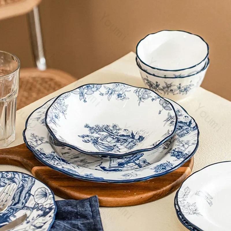 Malowany ręcznie talerz ceramiczny z kwiatami, lekki luksusowy talerz restauracyjny do steków, włoskich makaronów, wykwintne i pyszne dania, talerze jadalne