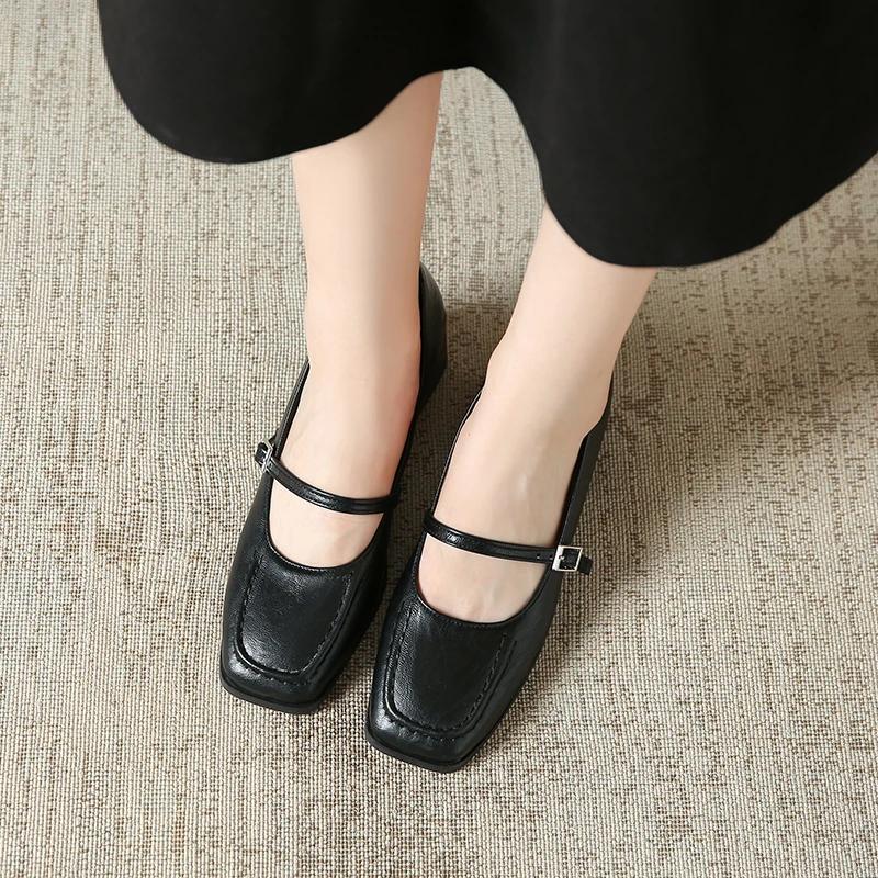 Fashion 2025 Shoes for Women Mary Janes Women's High Heels Retro Dress Pumps Women Square Toe Chunky Heels Buckle Strap Shoes Ladies