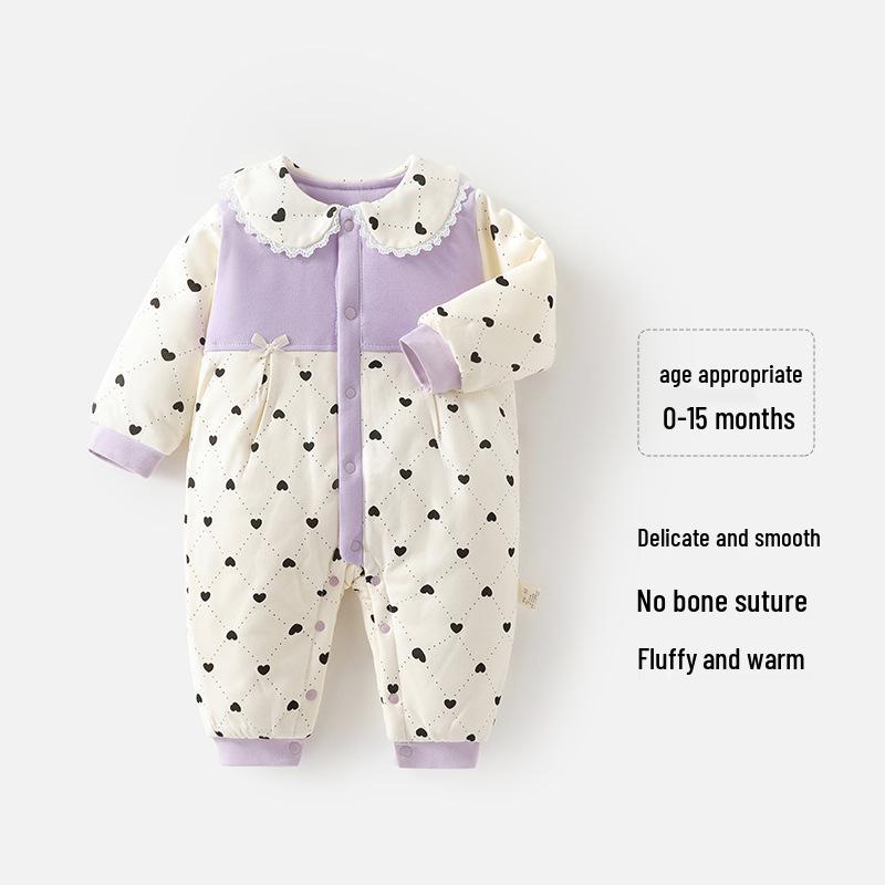 

Thickened Baby Jumpsuit: Warm Winter Romper for Newborn Boys & Girls 90 cm фиолетовый