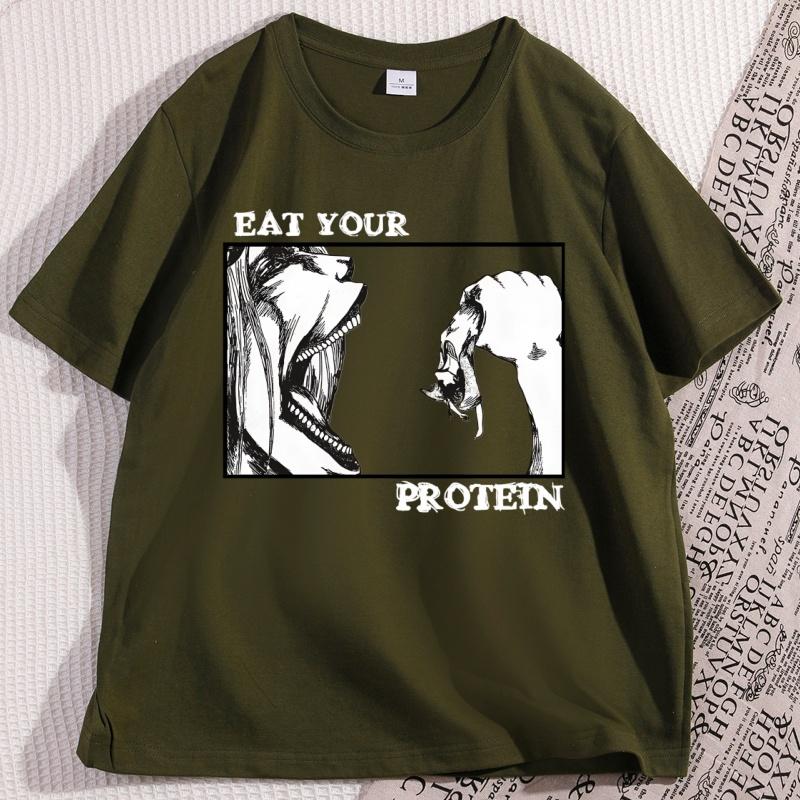 Eat Your Protein Anime TShirt for Men Women Casual Soft Oneck Short Sleeve Tshirt Man Clothing Y2k Streetwear Ropa Hombre