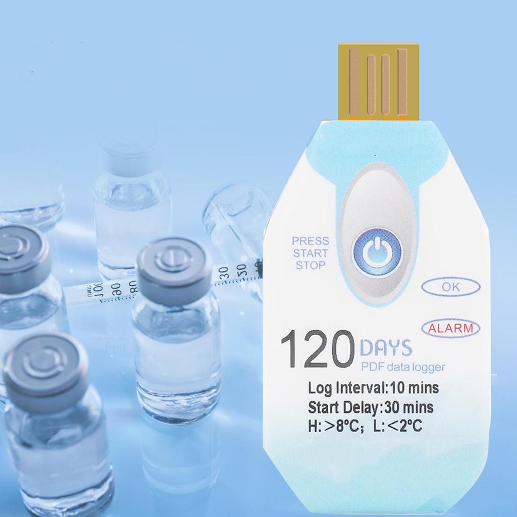 Single Use Temperature Data Logger, PDF Temperature Report Generator, 120 Days Monitoring Recorder with Plug and Play for Pharmaceutical Cold Chain T