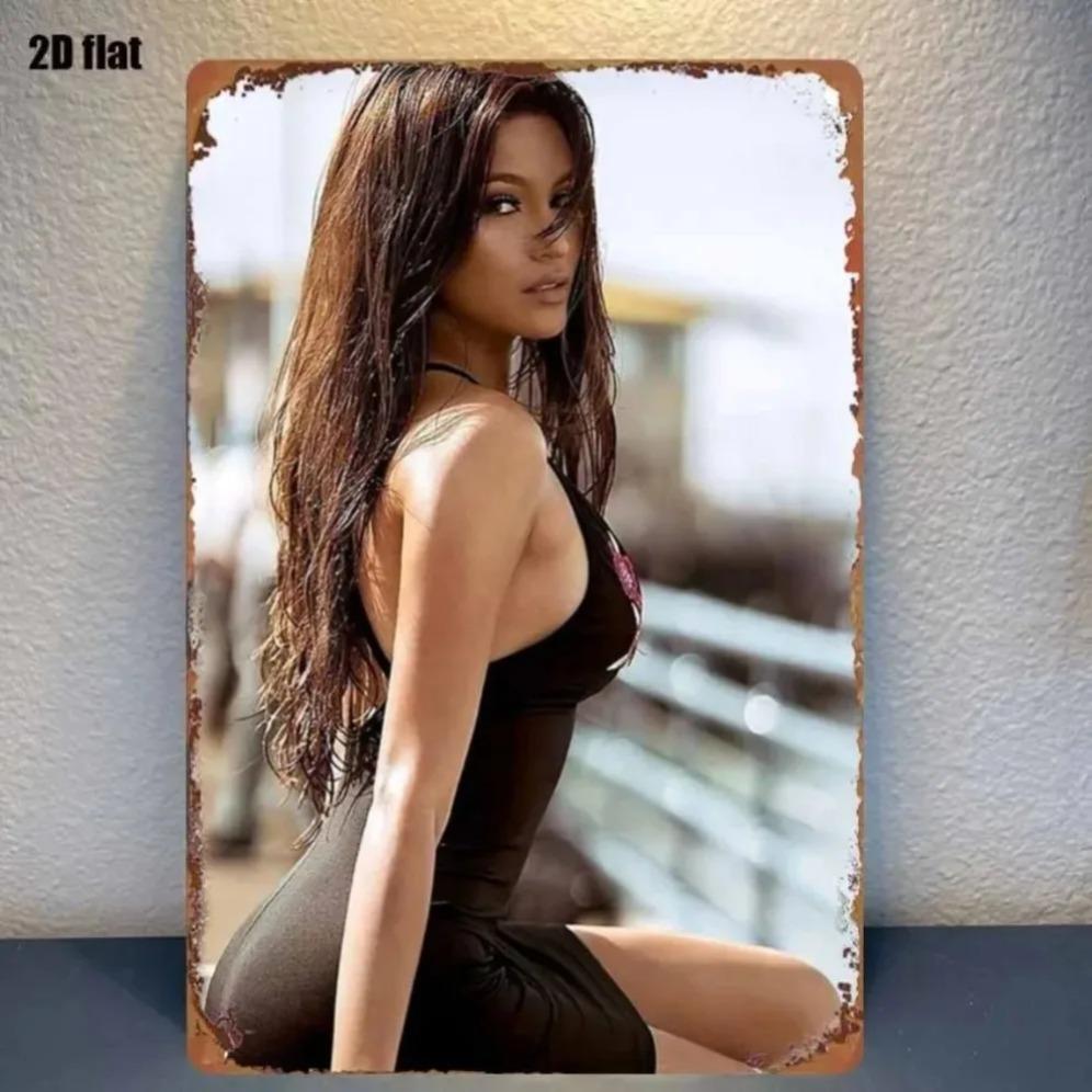 Vintage Metal Wall Art Decor Women Portrait Tin Sign for Home Bar Garage