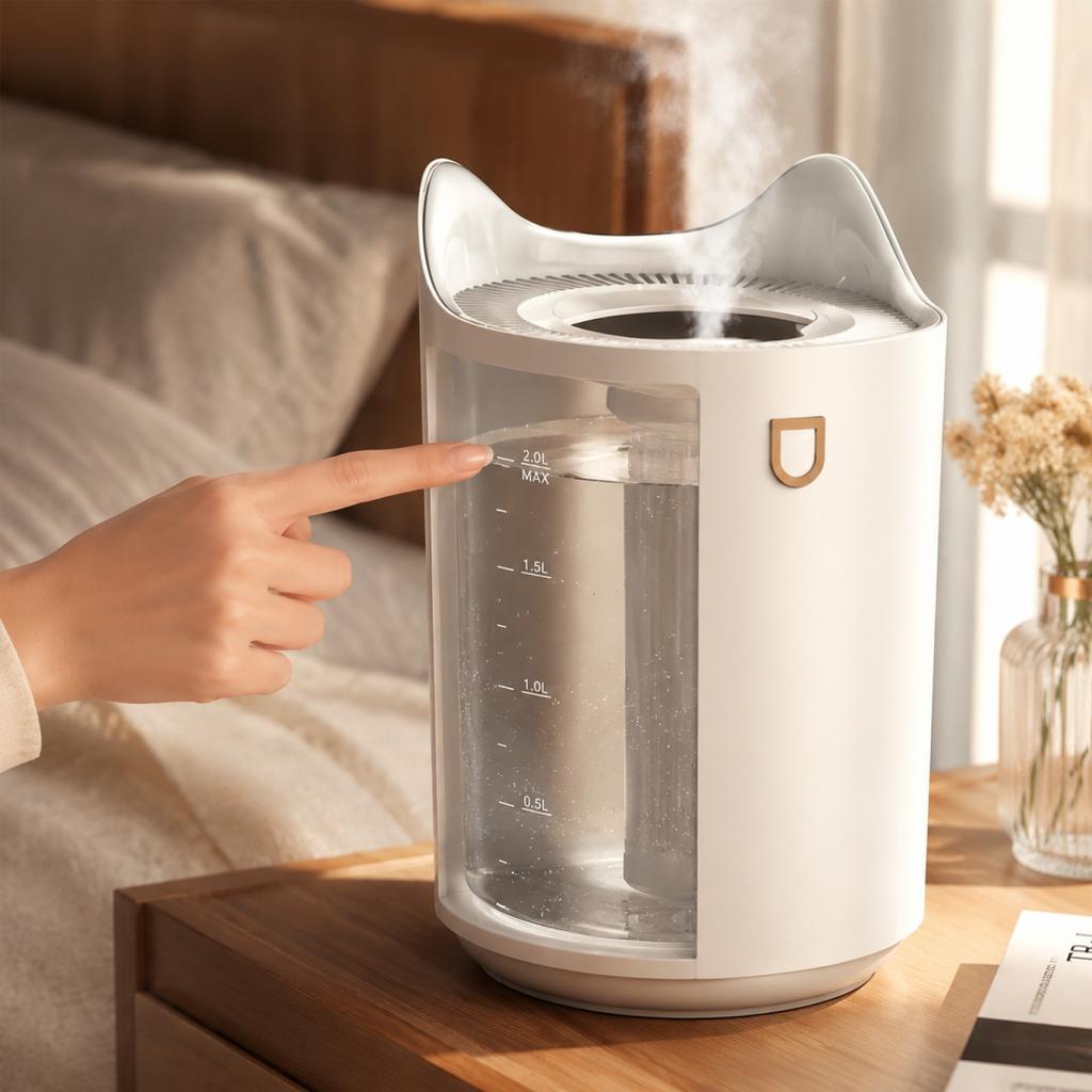 2 Liter Large Capacity Humidifier with Single Nozzle High Mist Output for Home Use Quiet Operation and Easy Maintenance
