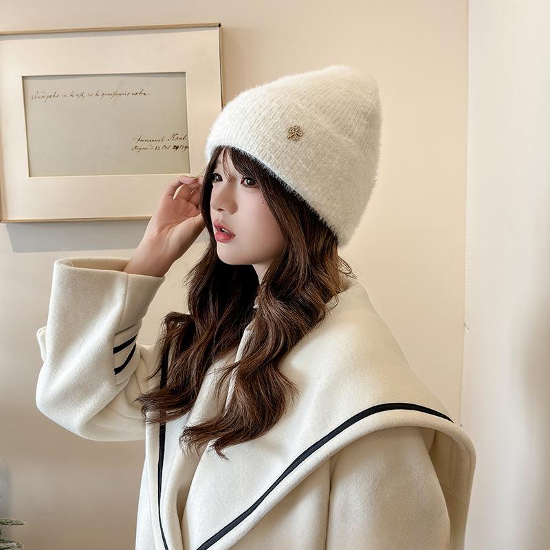 

Осенне-зимние шапки для женщин Плюшевые Новые Корейские Вязаные Шапки Универсальные Теплые с Защитой Ушей Утепленные Модные Шерстяные Шапки one size
